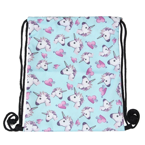 Unicorn Drawstring Backpack Polyester Cartoon Heart Print Travel Storage Bag For Girls Kids Lightweight Gym Sack