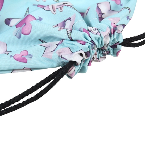 Leuke Cartoon Eenhoorn Print Trekkoord Rugzak Waterdicht Polyester Opbergtas Voor Kinderen Tieners Casual Reizen Sport