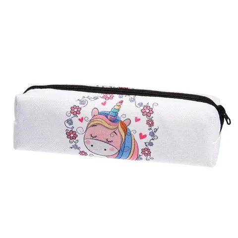 Borsa Cosmetica in Tessuto Oxford Con Stampa Unicorno Fiore Astuccio Porta Trucchi Portatile da Viaggio Con Cerniera per Donna Studenti