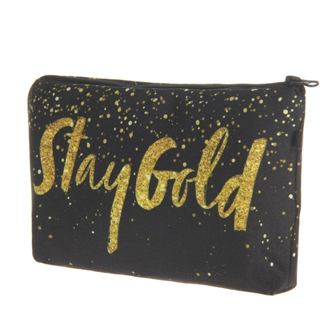 Trousse à Maquillage Imprimée Stay Gold Femmes Polyester Organisateur de Cosmétiques de Voyage Pochette à Fermeture Éclair Design Lettre Or