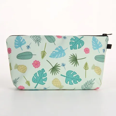 Bolsa de Maquillaje de Poliéster Con Estampado de Plantas Tropicales para Mujer Organizador de Viaje Portátil Con Cremallera