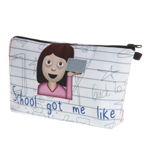 Trousse à Maquillage pour Femmes Pochette en Polyester avec Fermeture Éclair Fournitures Scolaires Trousse Motif Emoji Organisateur