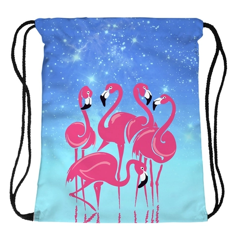 Polyester Flamingo Print Trekkoord Rugzak Voor Dames Meisjes Schattige Eenhoorn Sterrenhemel Casual Reis Opbergtas