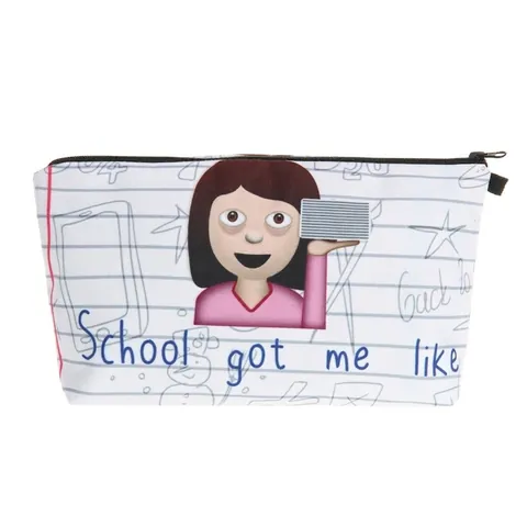 Trousse à Maquillage pour Femmes Pochette en Polyester avec Fermeture Éclair Fournitures Scolaires Trousse Motif Emoji Organisateur
