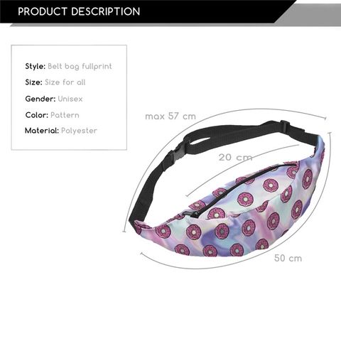 Marsupio da Donna alla Moda in Poliestere con Stampa Donut Cinghia Regolabile Borsa da Cintura Portatile per Sport Esterni Viaggio
