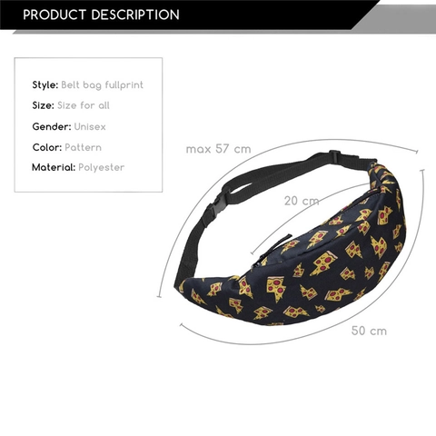 Pizza Druck Gürteltasche Polyester Oxford Stoff Sport Fanny Pack Für Damen Outdoor Reise Laufen Verstellbarer Gurt Schwarz Hüfttasche
