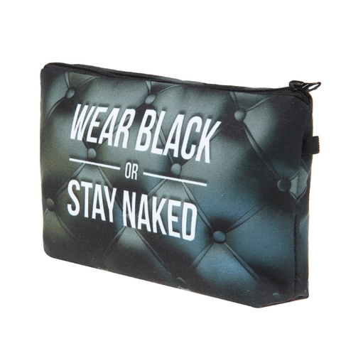 Borsa da Trucco Trapuntata da Donna Organizer da Toilette Portatile in Poliestere Con Slogan Wear Black Or Stay Naked