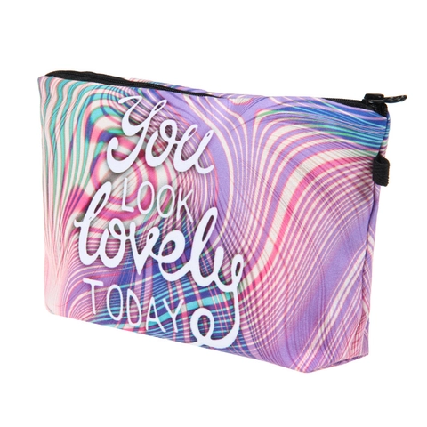 Bolsa de Cosméticos de Moda para Mujer de Poliéster con Estampado de Letras de Colores Cremallera para Maquillaje de Viaje