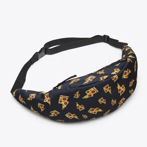 Pizza Druck Gürteltasche Polyester Oxford Stoff Sport Fanny Pack Für Damen Outdoor Reise Laufen Verstellbarer Gurt Schwarz Hüfttasche