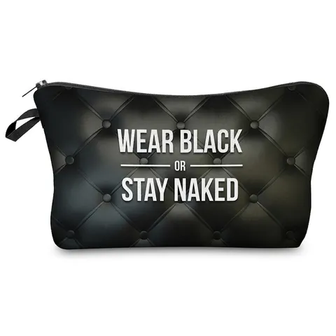 Borsa da Trucco Trapuntata da Donna Organizer da Toilette Portatile in Poliestere Con Slogan Wear Black Or Stay Naked