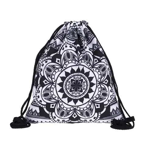 Mandala Drawstring Backpack Polyester Lightweight Travel Storage Bag Bohemian Style Geometric Floral Pattern For Women Men Kids