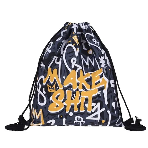 Streetwear Graffiti Buchstabe Druck Kordelzug Rucksack Unisex Leichte Polyester String Bag Für Gym Schule Reise Outdoor