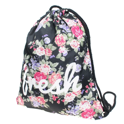 Sac à Dos à Cordon Décontracté Imprimé Floral Pour Femme Léger Imperméable En Poliestere Sac de Sport Pour Voyage Gym