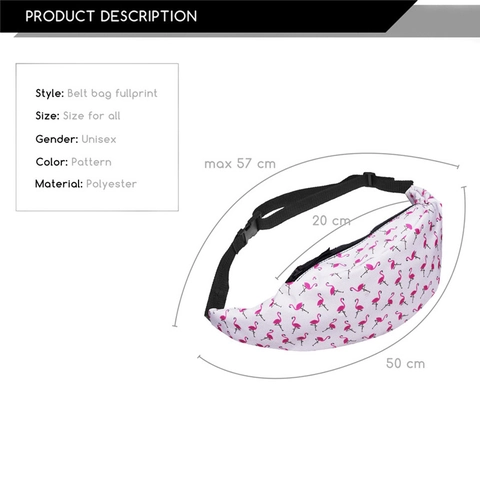 Sac Banane Femme Décontracté en Polyester Sports de Plein Air Voyage Impression Numérique Motif Flamant Rose
