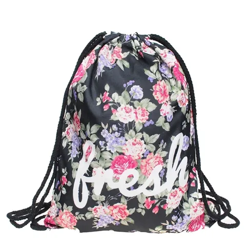 Sac à Dos à Cordon Décontracté Imprimé Floral Pour Femme Léger Imperméable En Poliestere Sac de Sport Pour Voyage Gym