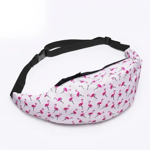 Sac Banane Femme Décontracté en Polyester Sports de Plein Air Voyage Impression Numérique Motif Flamant Rose