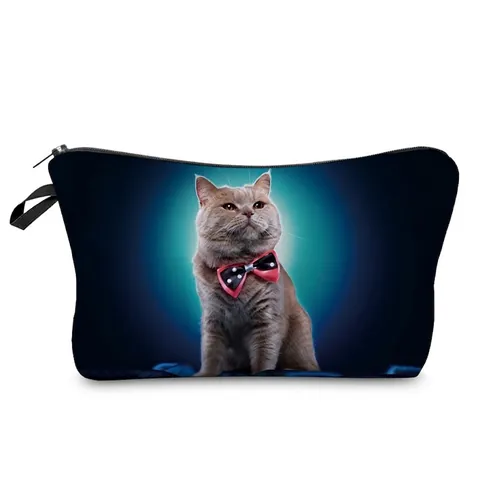Polyester Cat Print Cosmetic Bag For Women Digital Printed British Shorthair Pattern Travel Toiletry Makeup Storage Pouch With Zipper