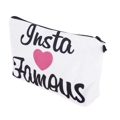Dames Draagbare Polyester Cosmetische Tas Letterprint Hartpatroon Reis Toiletartikelen Opbergtas Met Rits Wit Handtas