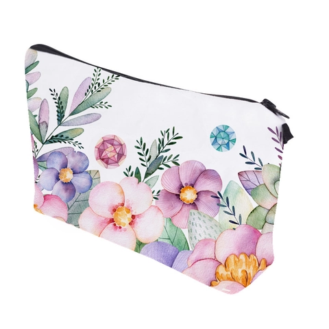 Dames Aquarel Bloemenprint Make-uptas Polyester Rits Toilettas Handtas Voor Reizen Dagelijks Gebruik Bloemenpatroon