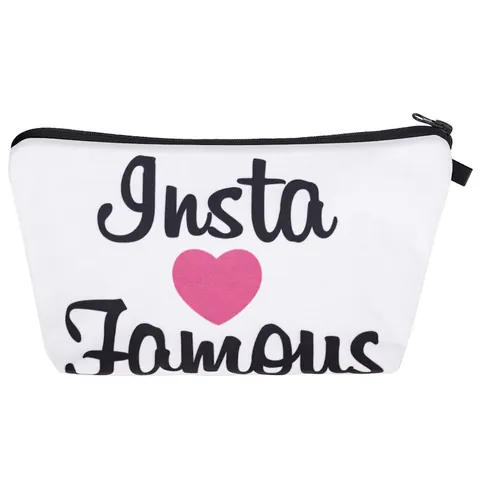 Dames Draagbare Polyester Cosmetische Tas Letterprint Hartpatroon Reis Toiletartikelen Opbergtas Met Rits Wit Handtas