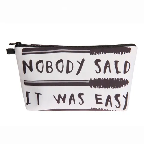 Women Polyester Printed Letter Makeup Bag Portable Travel Toiletry Storage Pouch Minimalist Zipper Cosmetic Bag Case