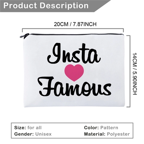 Women Insta Famous Print Polyester Makeup Bag Pink Heart Pattern Travel Toiletry Storage Pouch Multifunctional Zipper Clutch