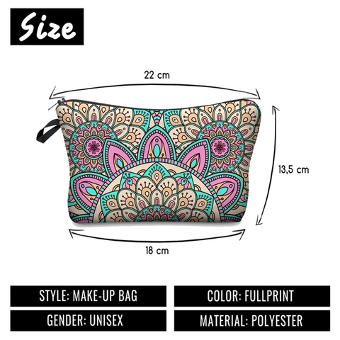 Trousse à Maquillage en Polyester à Motif Mandala Trousse de Maquillage Bohème Multicolore avec Fermeture Éclair pour Voyage