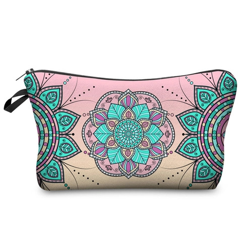 Mandala Pattern Polyester Cosmetic Bag Bohemian Zipper Travel Toiletry Makeup Storage Pouch For Women Large Capacity