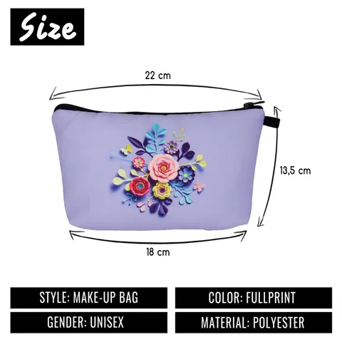 3D Floral Print Cosmetic Bag For Women Polyester Water-resistant Toiletry Pouch Travel Makeup Storage Organizer Zipper Clutch