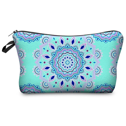 Mandala Pattern Polyester Cosmetic Bag Bohemian Zipper Travel Toiletry Makeup Storage Pouch For Women Large Capacity