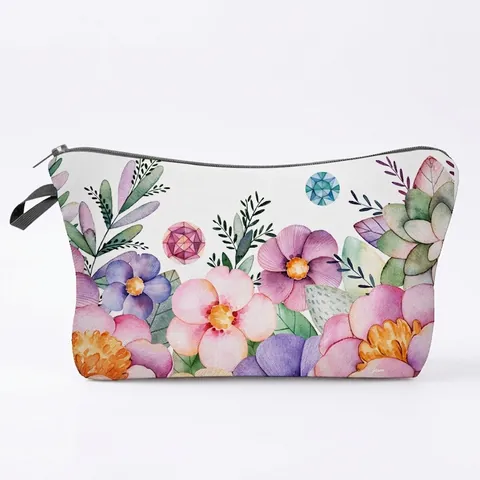 Dames Aquarel Bloemenprint Make-uptas Polyester Rits Toilettas Handtas Voor Reizen Dagelijks Gebruik Bloemenpatroon