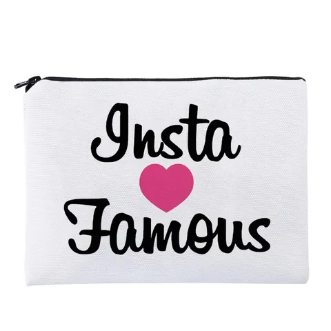 Women Insta Famous Print Polyester Makeup Bag Pink Heart Pattern Travel Toiletry Storage Pouch Multifunctional Zipper Clutch