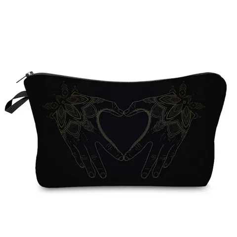Women Mandala Heart Print Polyester Cosmetic Bag Travel Toiletry Makeup Organizer Zippered Handbag Storage Pouch For Daily Use