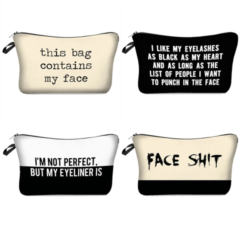 Neceser de Poliéster Estampado para Mujer Bolsa de Maquillaje de Viaje con Eslogan Divertido Organizador de Artículos de Tocador con Cremallera