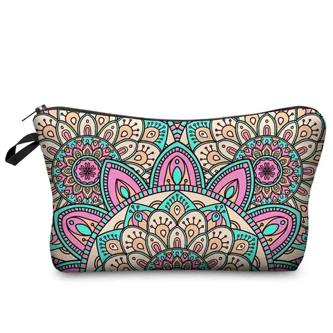Trousse à Maquillage en Polyester à Motif Mandala Trousse de Maquillage Bohème Multicolore avec Fermeture Éclair pour Voyage