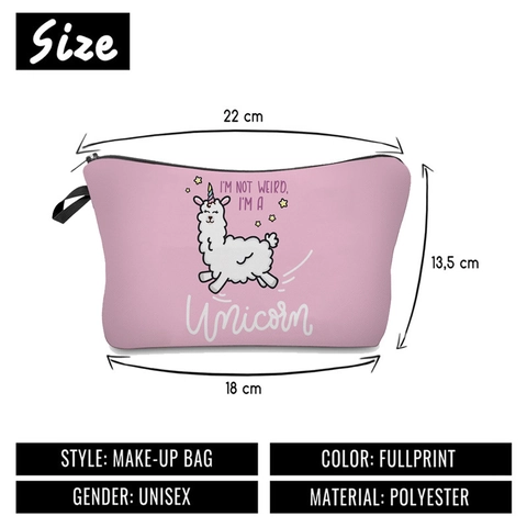 Llama Unicorn Printed Makeup Bag For Women Travel Toiletry Storage Pouch Multi-functional Polyester Digital Print Cosmetic Bag