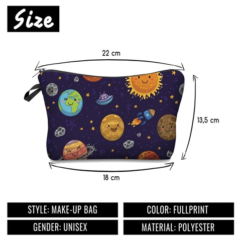 Digital Print Space Theme Cosmetic Bag Travel Storage Pouch For Women Multi-functional Makeup Case Polyester Zipped Organizer