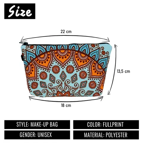Women Mandala Print Polyester Cosmetic Bag Bohemian Floral Travel Storage Pouch Multipurpose Makeup Organizer Zipper Handbag