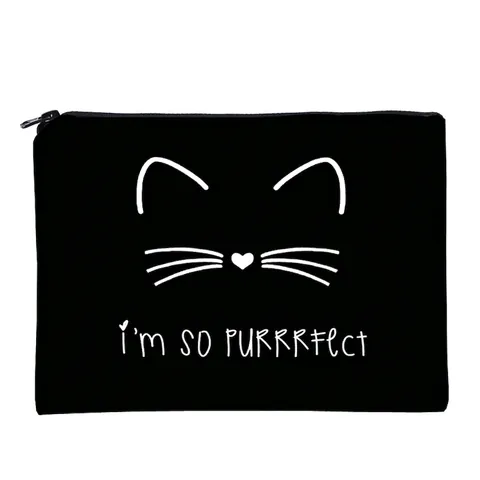 Cartoon Cat Face Print Cosmetic Bag Polyester Oxford Cloth Toiletry Bag Women Travel Makeup Organizer Clutch Zipper Pouch