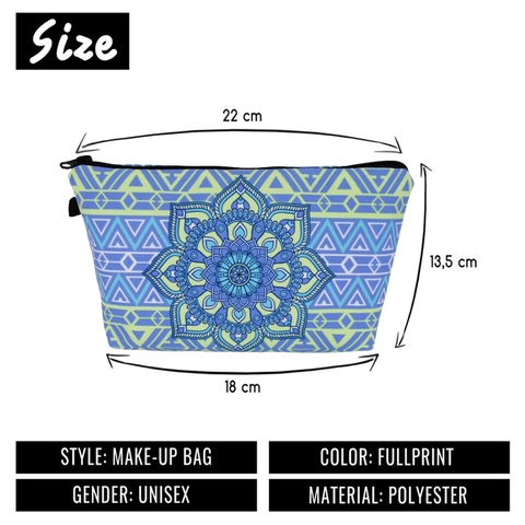 Borsa da Trucco con Stampa Mandala Donna Portatile Viaggio Custodia Organizzatore Etnico Geometrico Cerniera Beauty Case