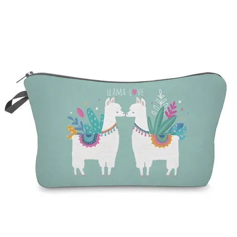 Polyester Digital Printed Alpaca Pattern Makeup Bag Portable Toiletry Organizer Handbag For Women Travel Storage Case