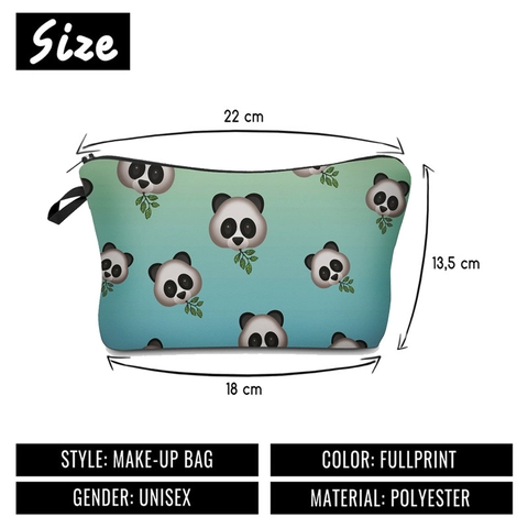 Bolsa de Maquillaje de Poliéster Portátil con Estampado de Panda para Mujer Bolsa de Almacenamiento de Viaje con Cremallera