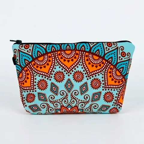 Women Mandala Print Polyester Cosmetic Bag Bohemian Floral Travel Storage Pouch Multipurpose Makeup Organizer Zipper Handbag