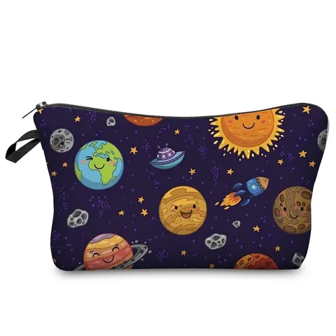 Digital Print Space Theme Cosmetic Bag Travel Storage Pouch For Women Multi-functional Makeup Case Polyester Zipped Organizer