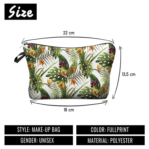 Trousse à Maquillage pour Femmes Imprimé Feuilles Vertes Tropicales Polyester Floral Voyage Toilette Rangement Maquillage Pochette