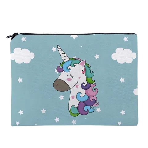 Trousse de Maquillage Motif Licorne de Dessin Animé Tissu Oxford Impression Numérique Trousse de Toilette Organisateur de Papeterie Portable Femmes