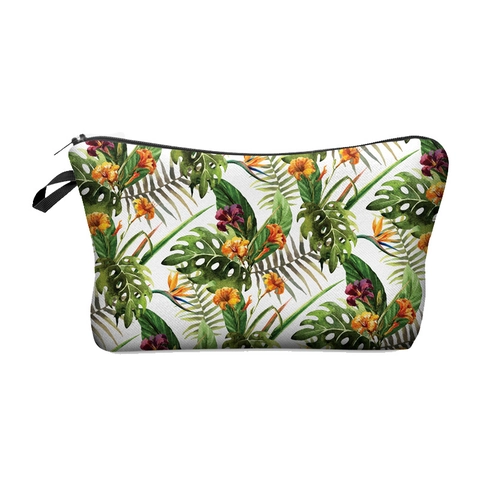 Tropical Monstera Leaf Print Polyester Cosmetic Bag Dumpling Shape Travel Makeup Pouch Zipper Handheld Storage Organizer For Women