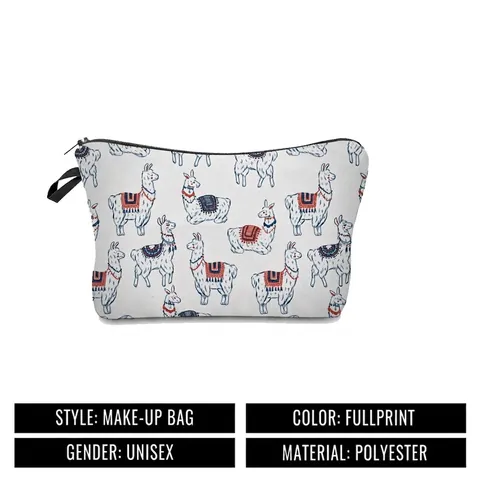 Damen Casual Polyester Kosmetiktasche Süß Alpaka Druck Reißverschluss Reise Kosmetik Organizer Tasche Mehrzweck Waschtasche