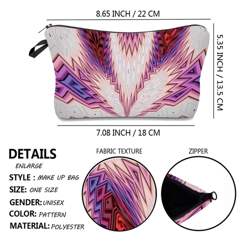 Women Geometric Pattern Polyester Cosmetic Bag Portable Travel Toiletry Organizer Makeup Pouch With Zipper Closure Handbag
