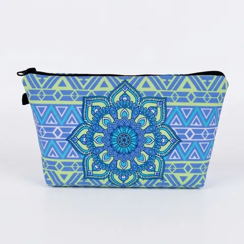 Borsa da Trucco con Stampa Mandala Donna Portatile Viaggio Custodia Organizzatore Etnico Geometrico Cerniera Beauty Case